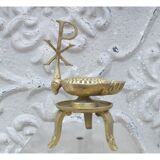 Old bronze oil lamp religious symbol Christ