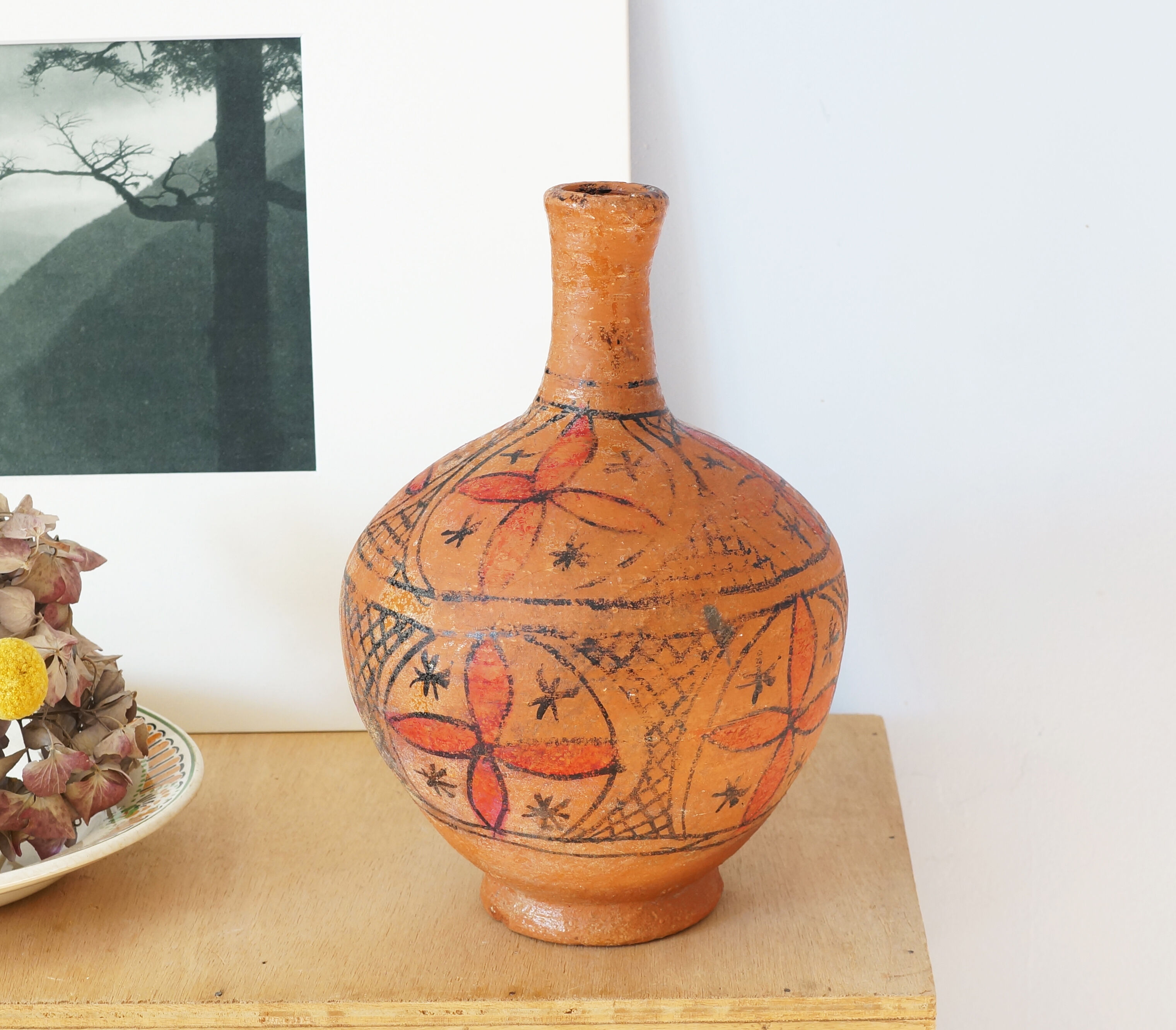 Old Berber vase in painted terracotta