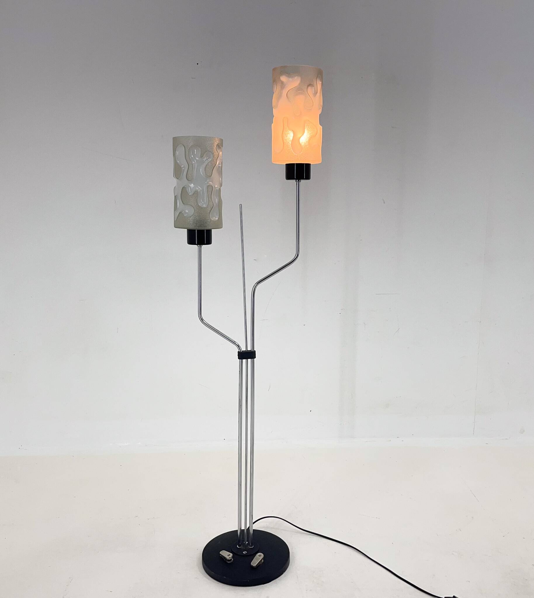 1970s chrome & glass floor lamp by lidokov, labeled, czechoslovakia