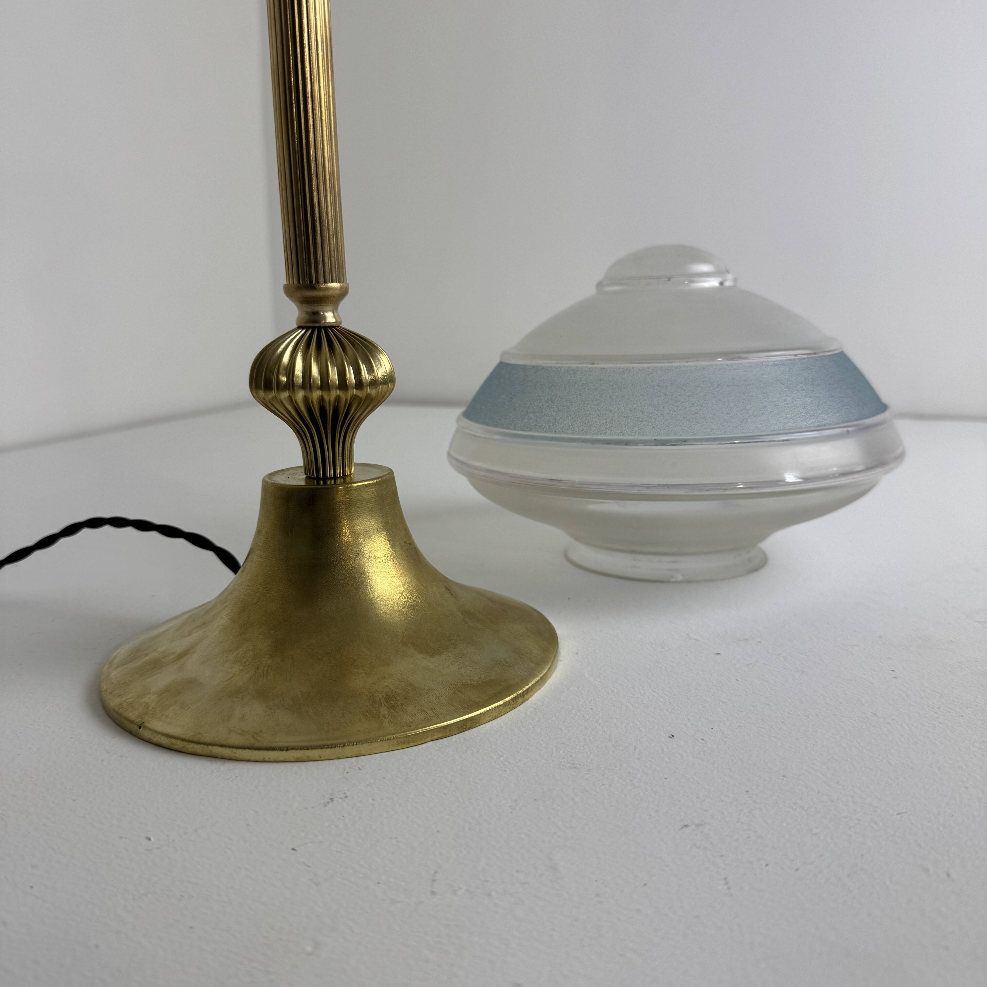 Ancienne lampe a poser laiton & verre vintage