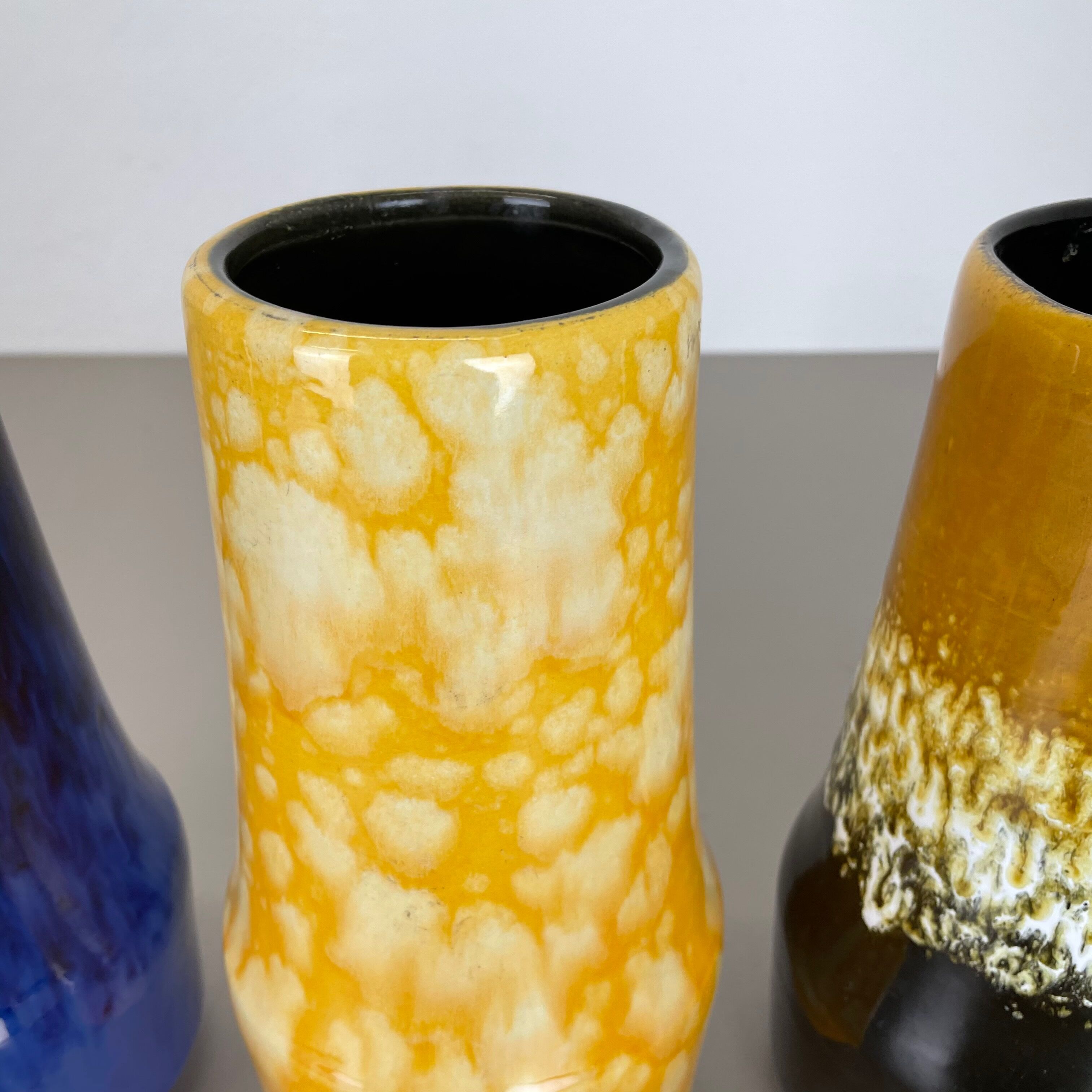 Set of Three Pottery Fat Lava "Supercolor" Vases Made by Scheurich Germany 1970s