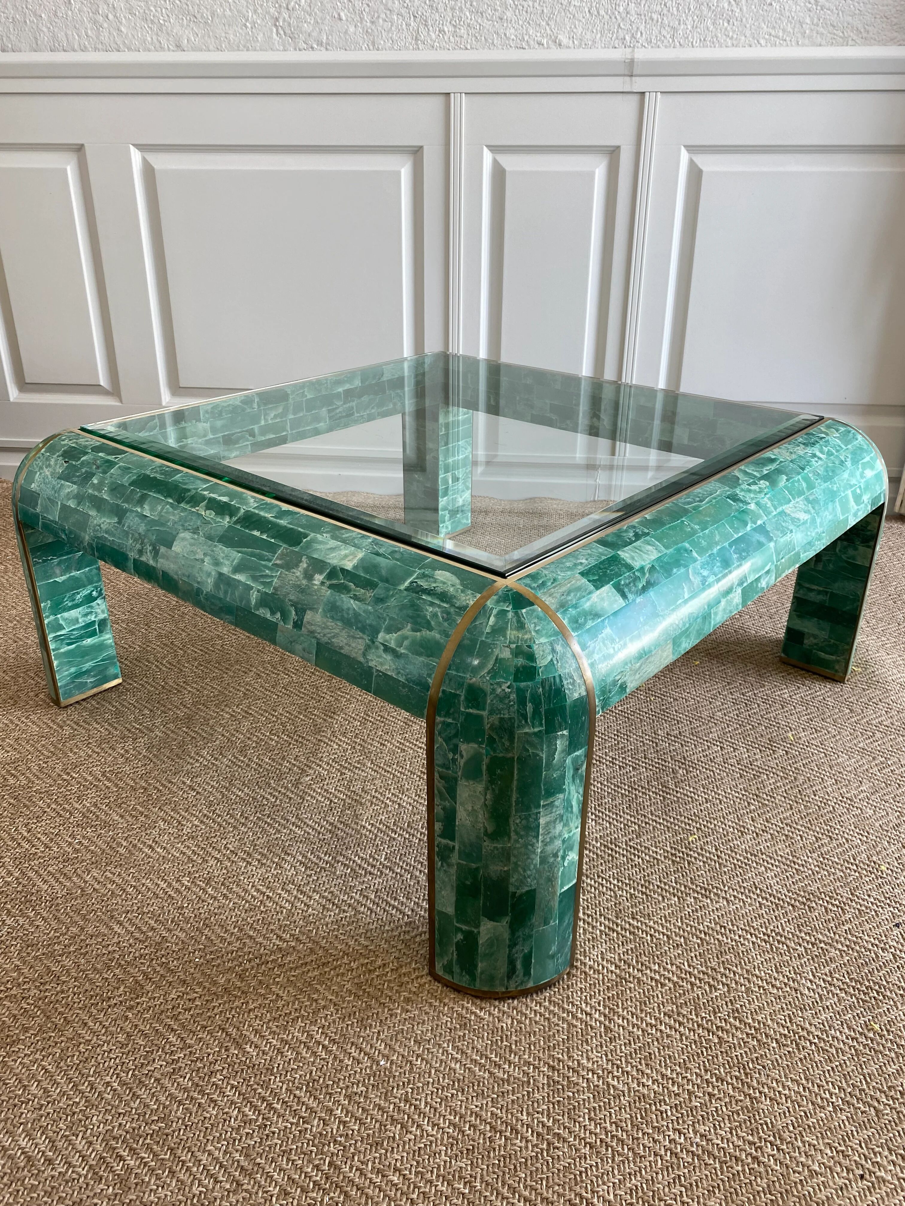 Coffee table in tessellated marble by Casa Bique 1970s Hollywood Regency (Karl Springer style)