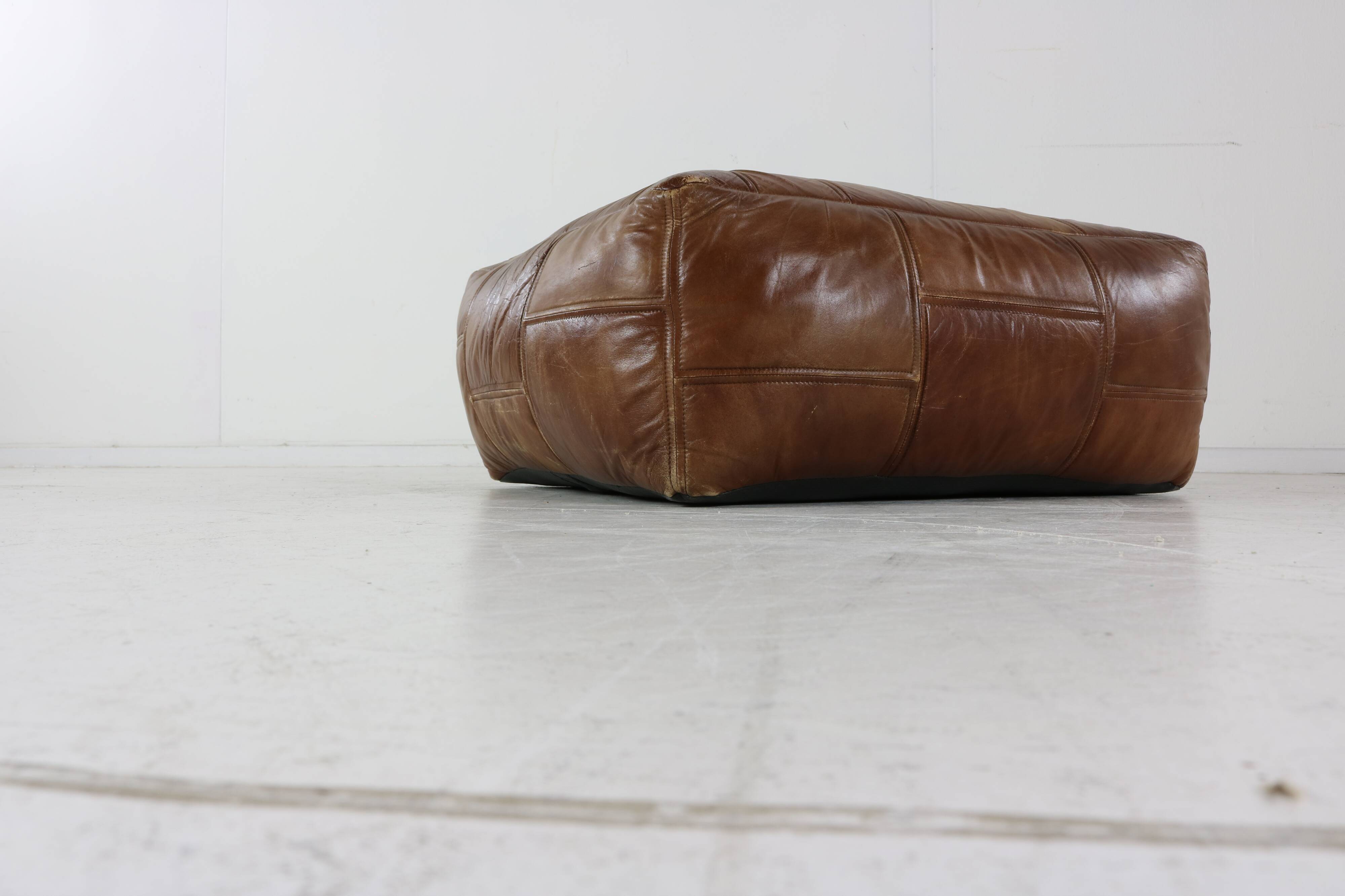 Seventies vintage patchwork leather pouf