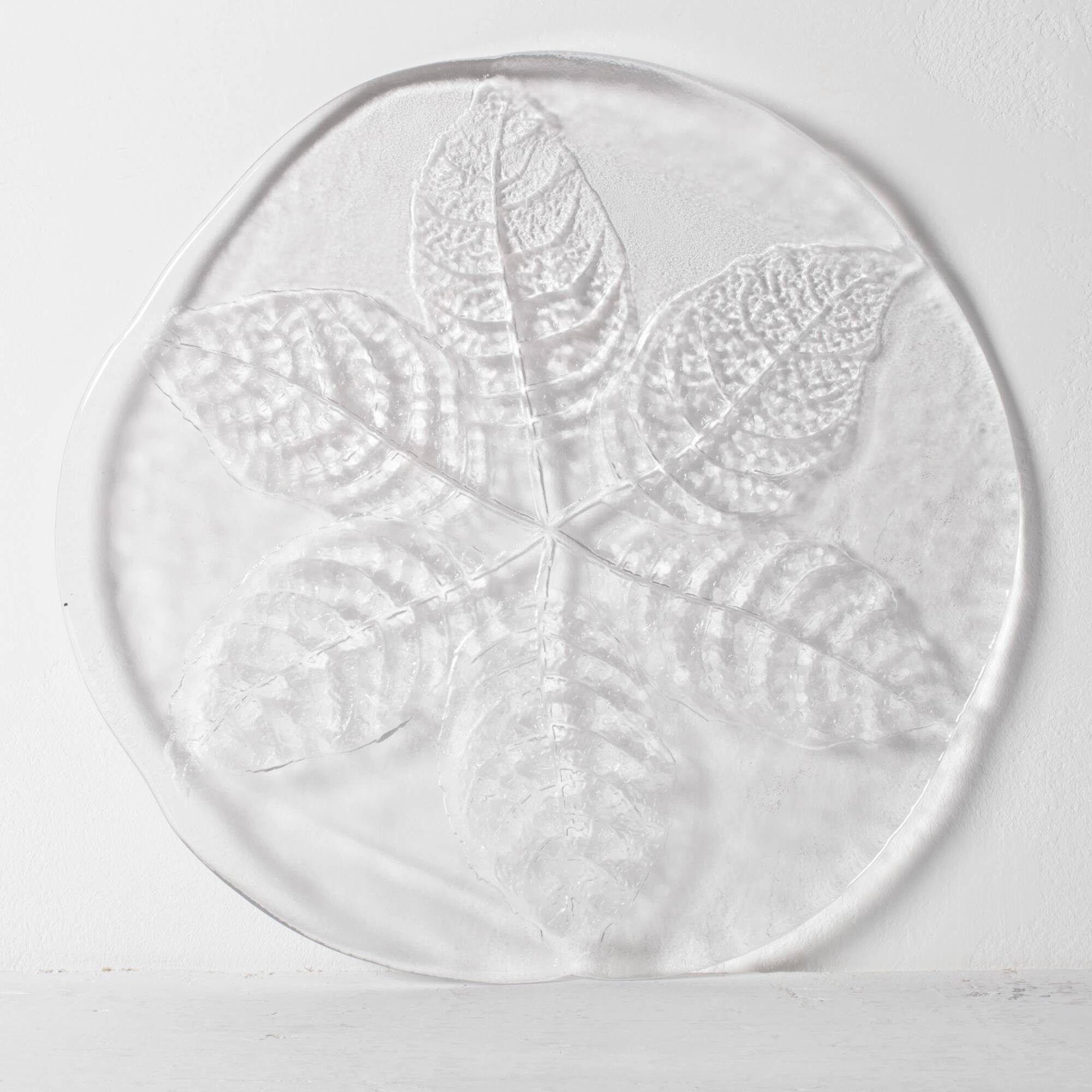 Large Kosta Boda Glass Cheese Platter: Vintage Leaf Design by Wärff / 1975
