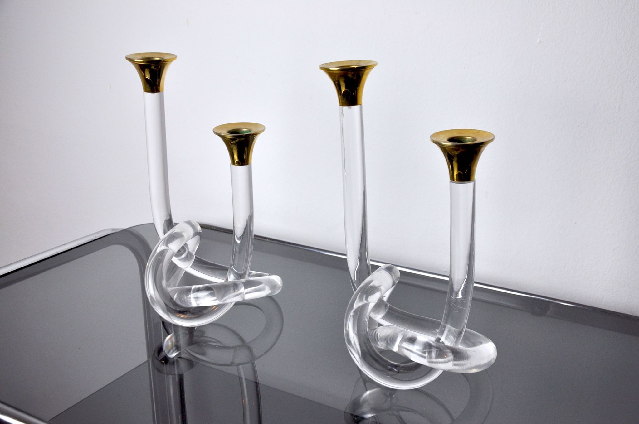 Pair of candle holders Dorothy Thorpe, lucite, 1970