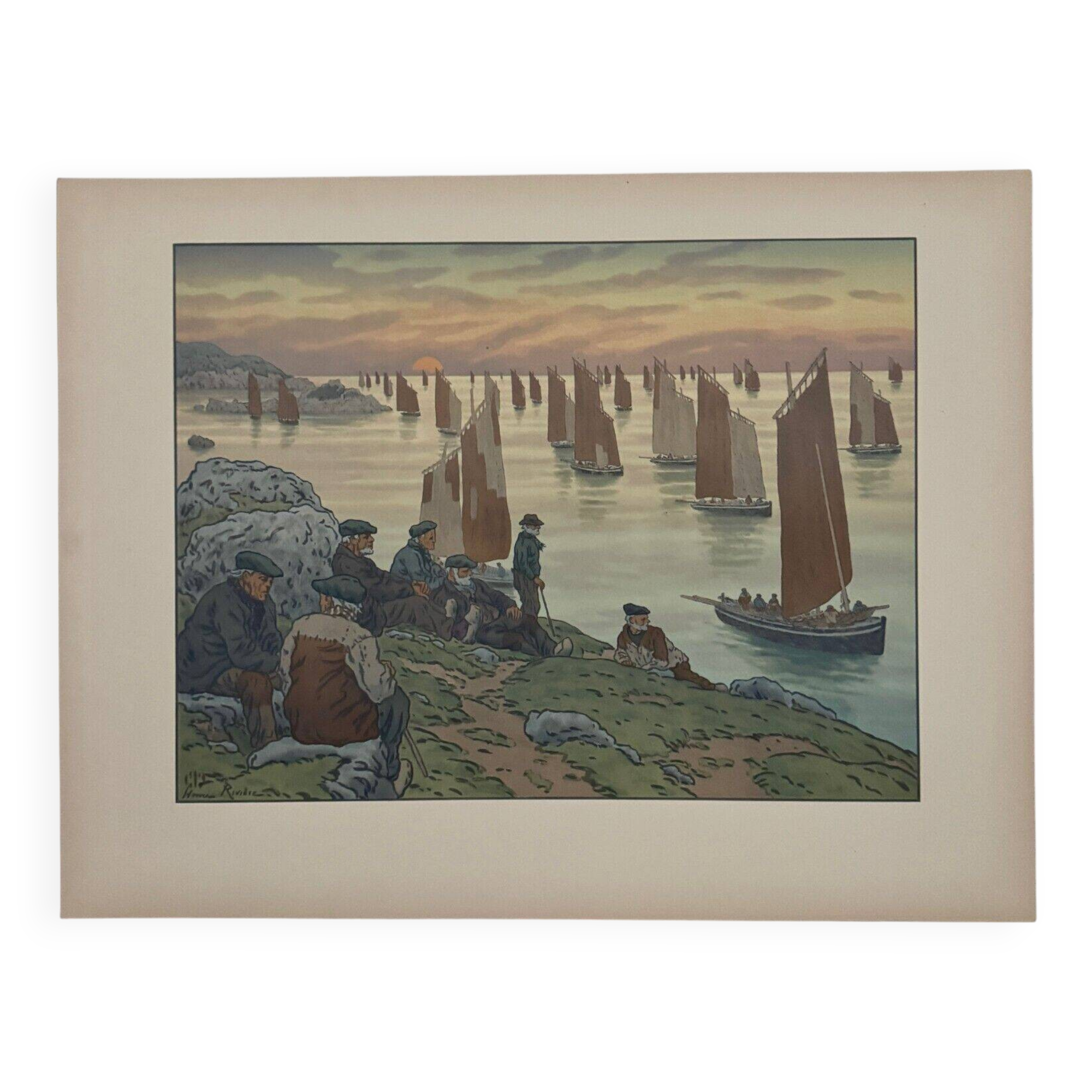Lithograph by Henri Rivière Au Vent de Noroît - The Old Ones