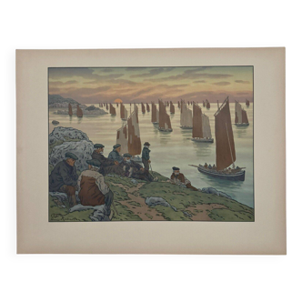 Lithograph by Henri Rivière Au Vent de Noroît - The Old Ones