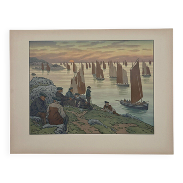 Lithograph by Henri Rivière Au Vent de Noroît - The Old Ones
