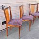 Set of 5 Scandinavian chairs in wood and checked fabric.