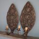 Pair of wall sconces in embossed brass with floral patterns, wall lamp, sconce.