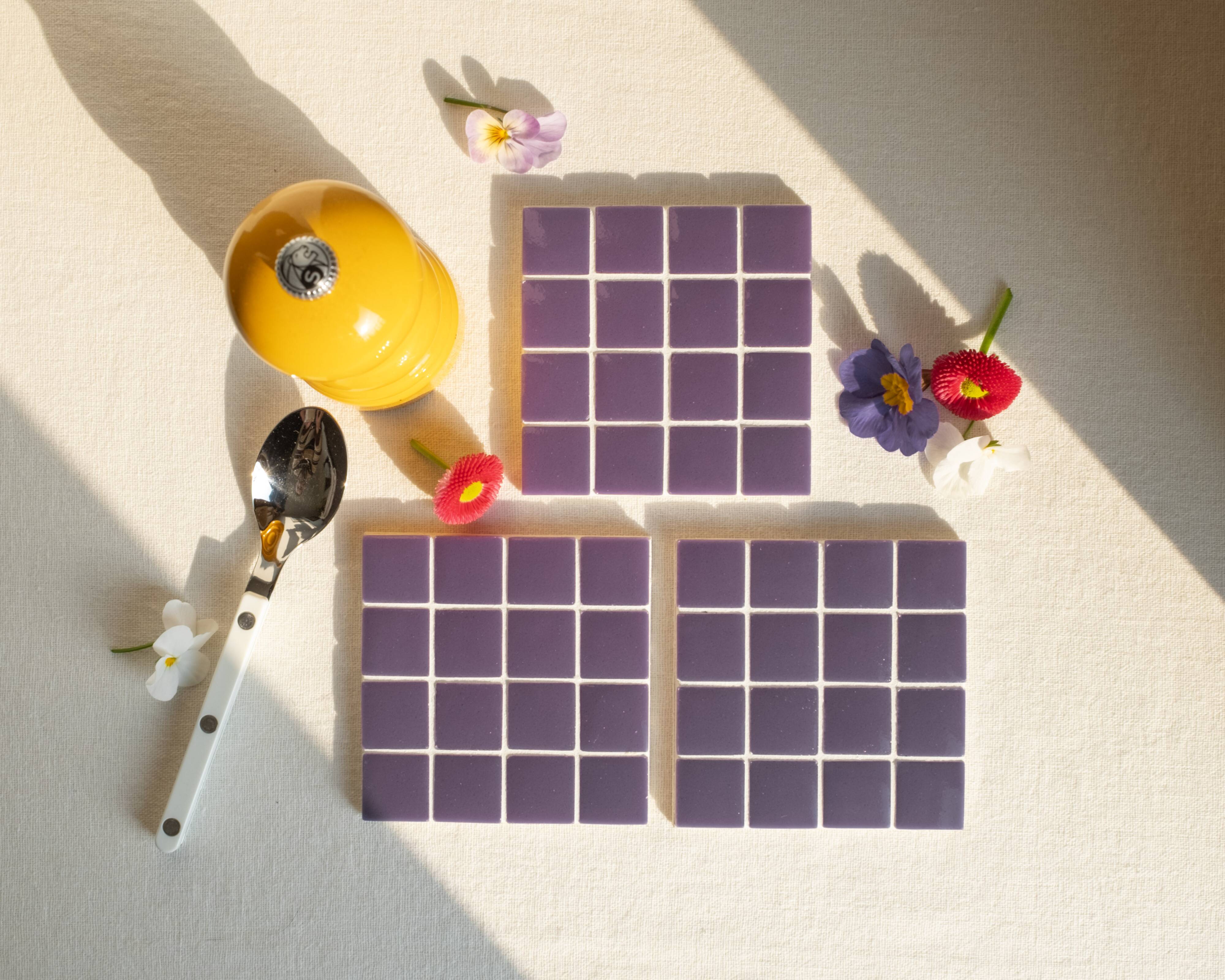 Coasters - Glass enamels - Mosaic - Handmade - Plum - Purple - Set of 4