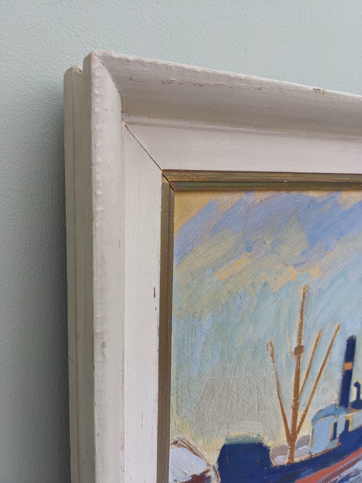 Mid Century Swedish Harbour Boat Oil Painting - 'Sunset Harbour'