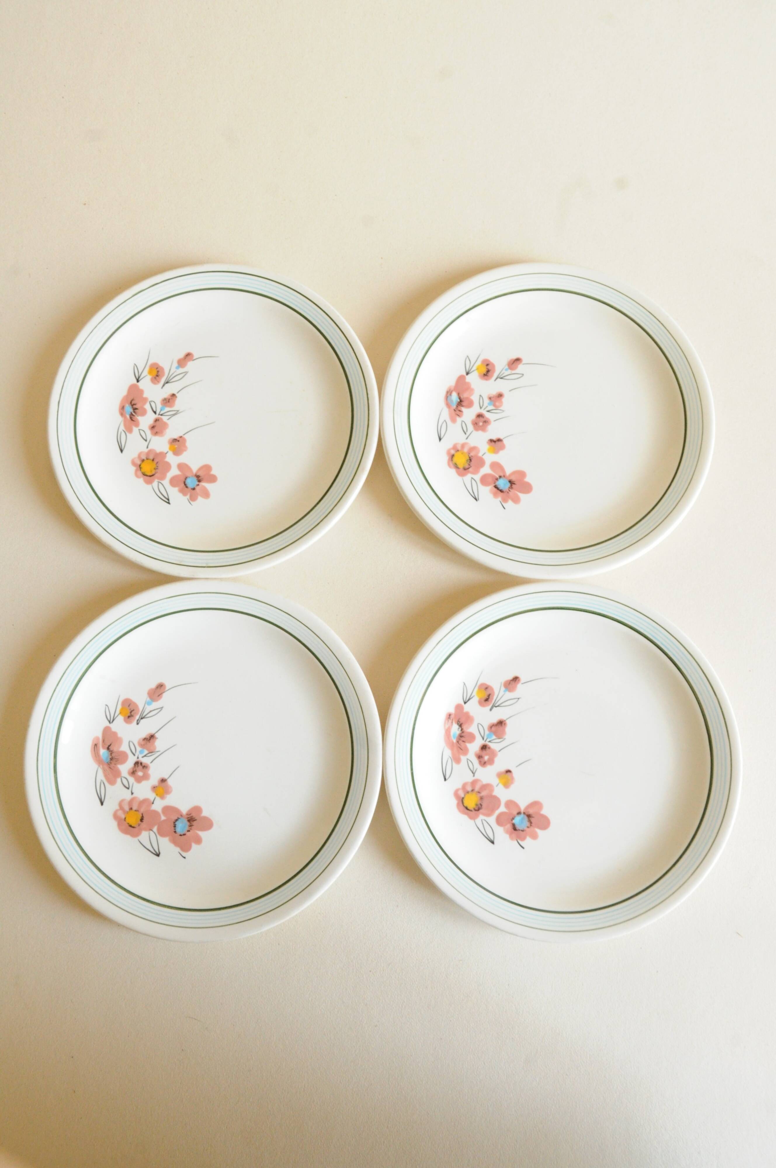 Vintage Dessert Plates (x4) – Floral Decor – Butterfly, Salins