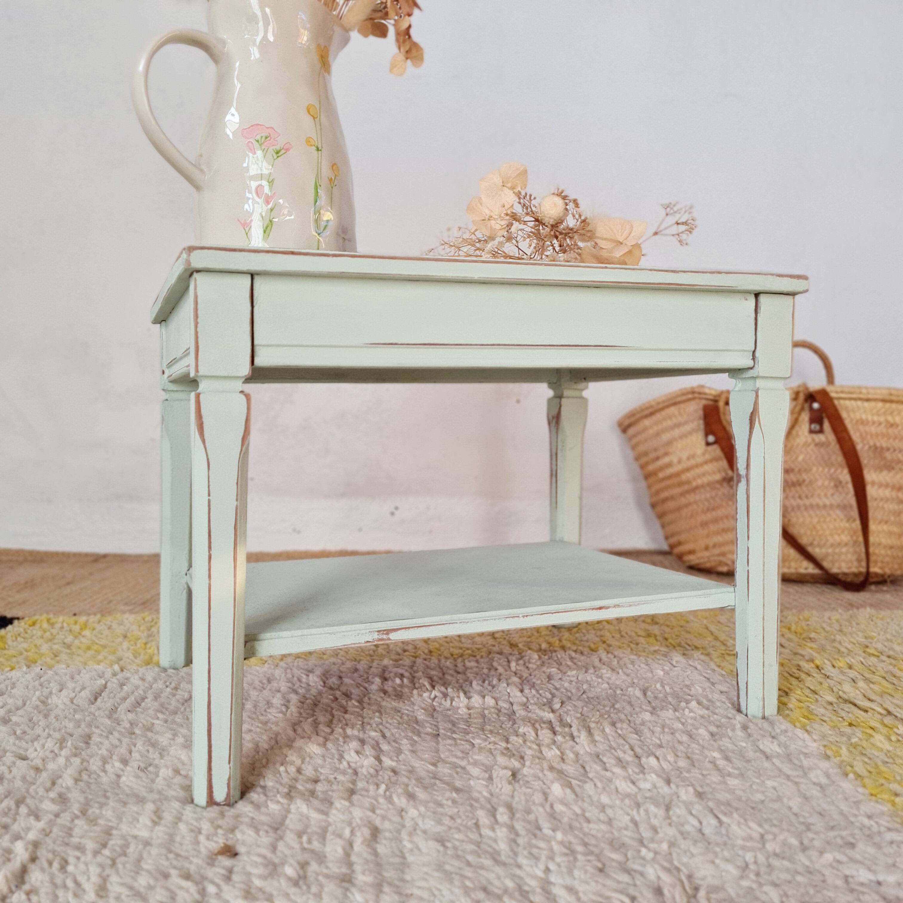 Antique table - patinated light green side table