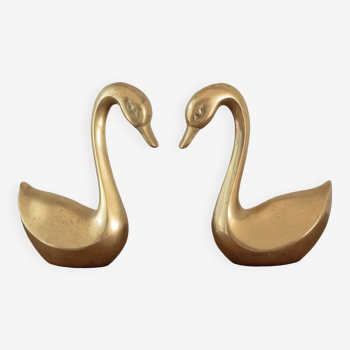 Pair of vintage brass swans