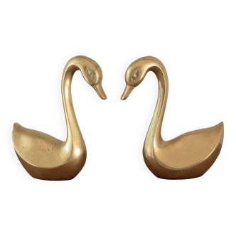 Pair of vintage brass swans