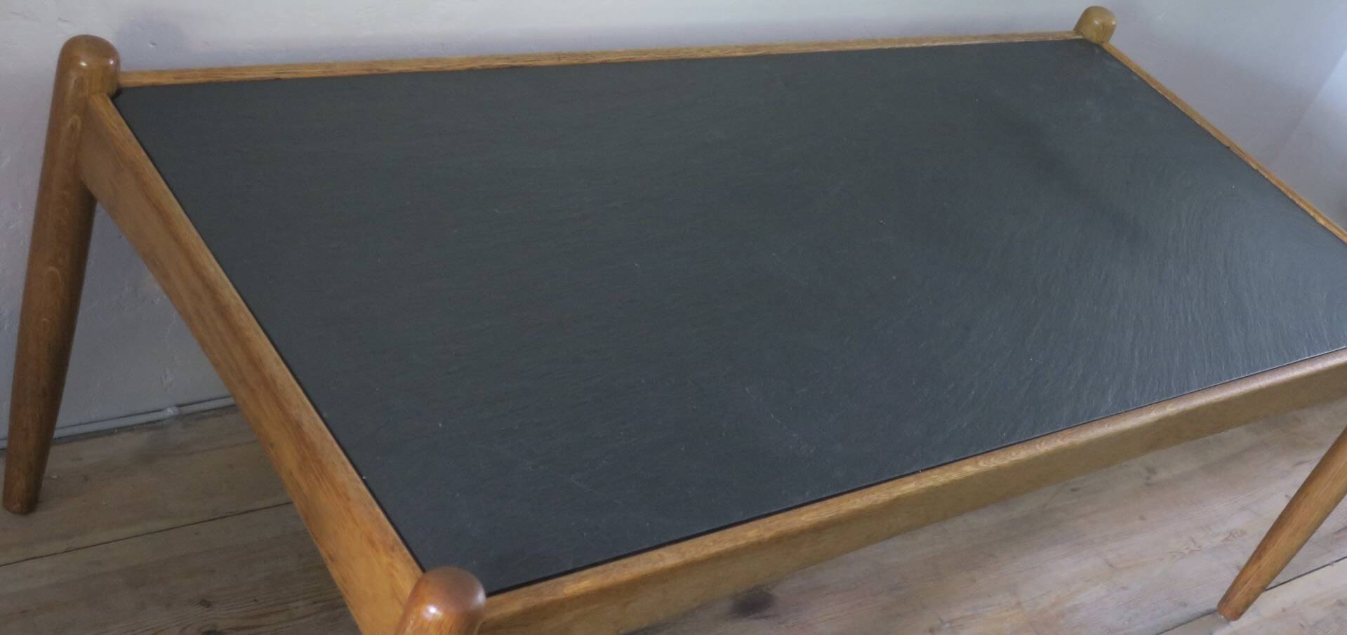 Mid century solid oak and slate coffee table by Eric Merthen, Sweden 1960s