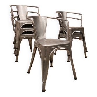 Set of 6 galvanized A56 Tolix armchairs