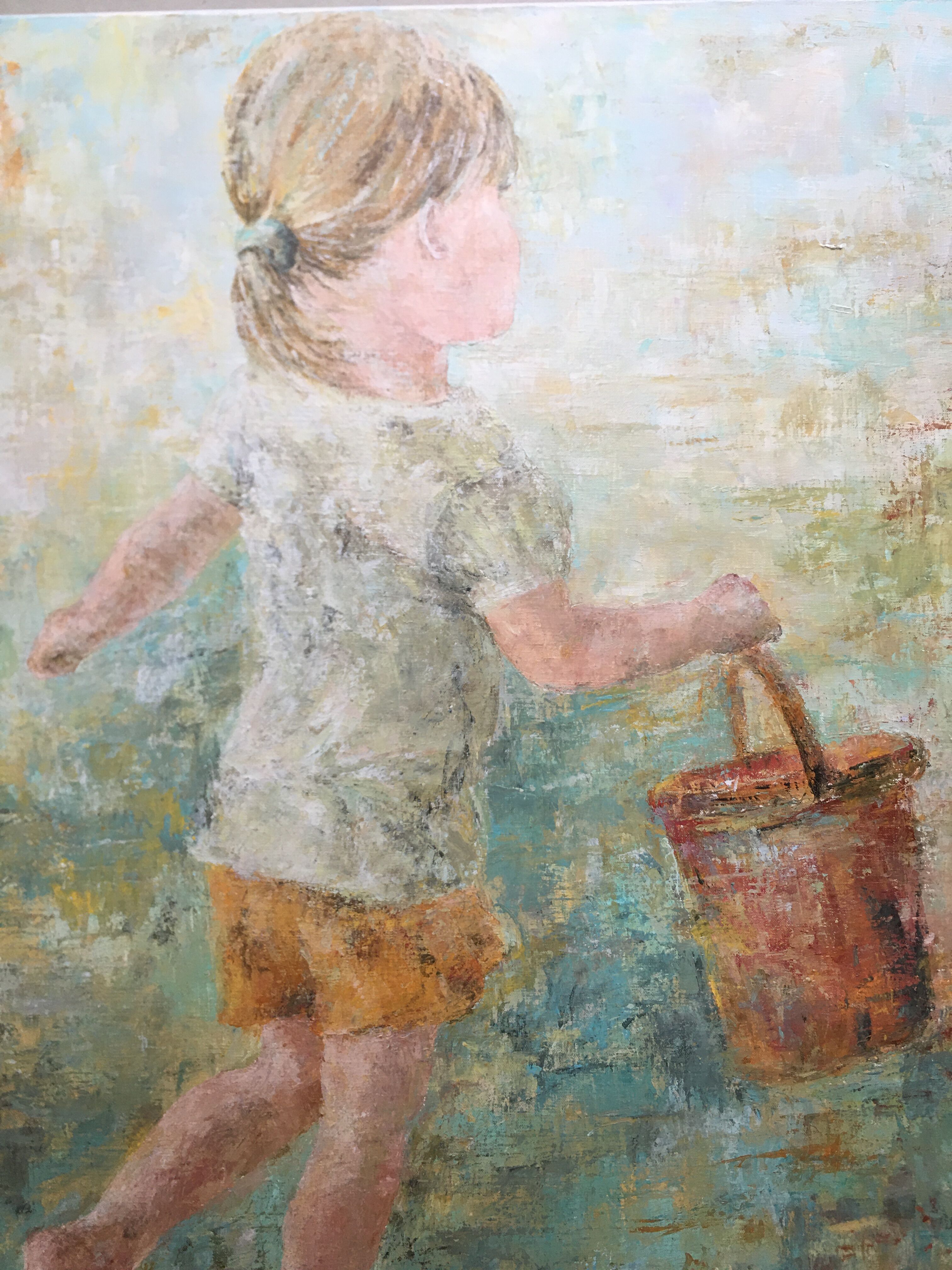 Oil on canvas portrait of a little girl with seal by Anne lejars