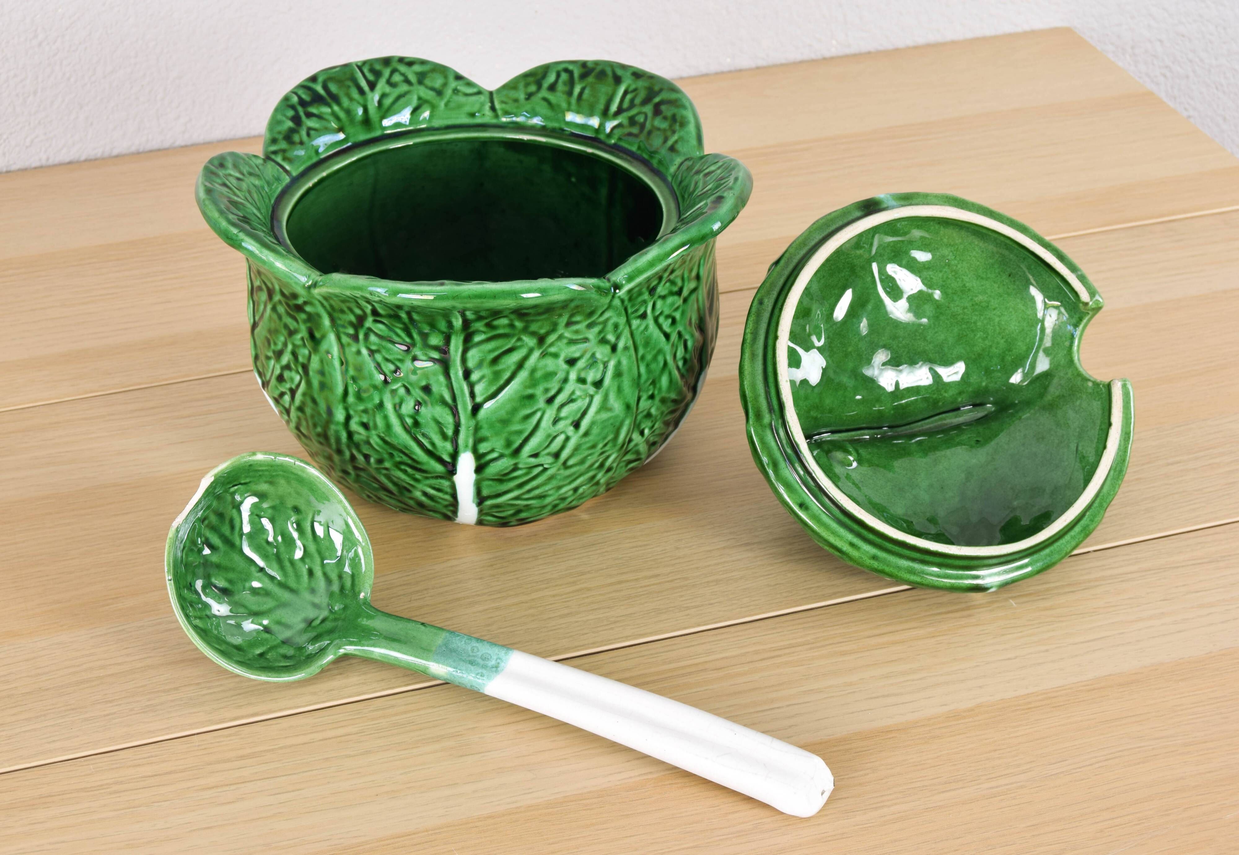 Vintage Ceramic Bordallo Pinheiro Cabbage Tureen Bowl, Portugal 60s