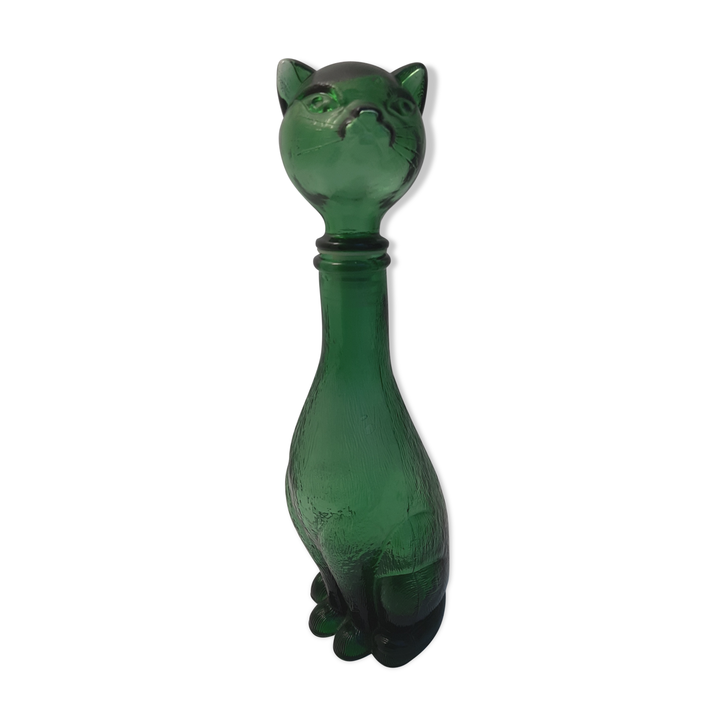 Glass bottle representing a cat , Empoli Italy 60s