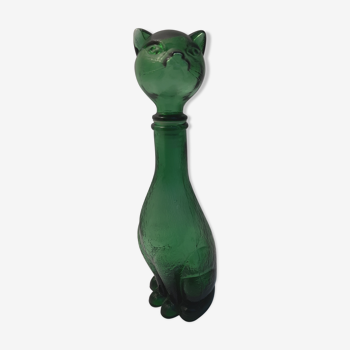 Glass bottle representing a cat , Empoli Italy 60s