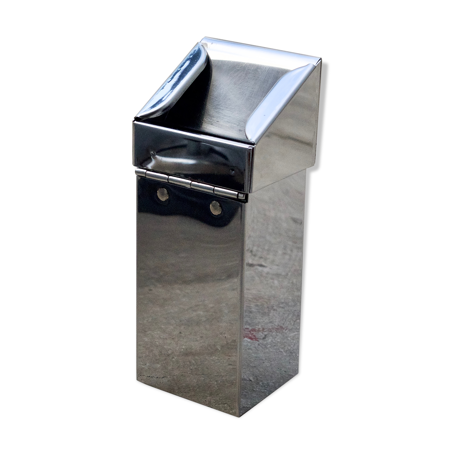 Vintage wall ashtray in shiny metal industrial style