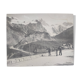 Old print printed on albumen paper Mountain landscape Alps hikers
