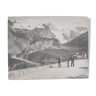 Old print printed on albumen paper Mountain landscape Alps hikers