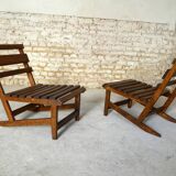 Pair of slatted armchairs, 1970