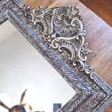 Large Napoleon III mirror, Louis XV / Rocaille style, silver leaf.