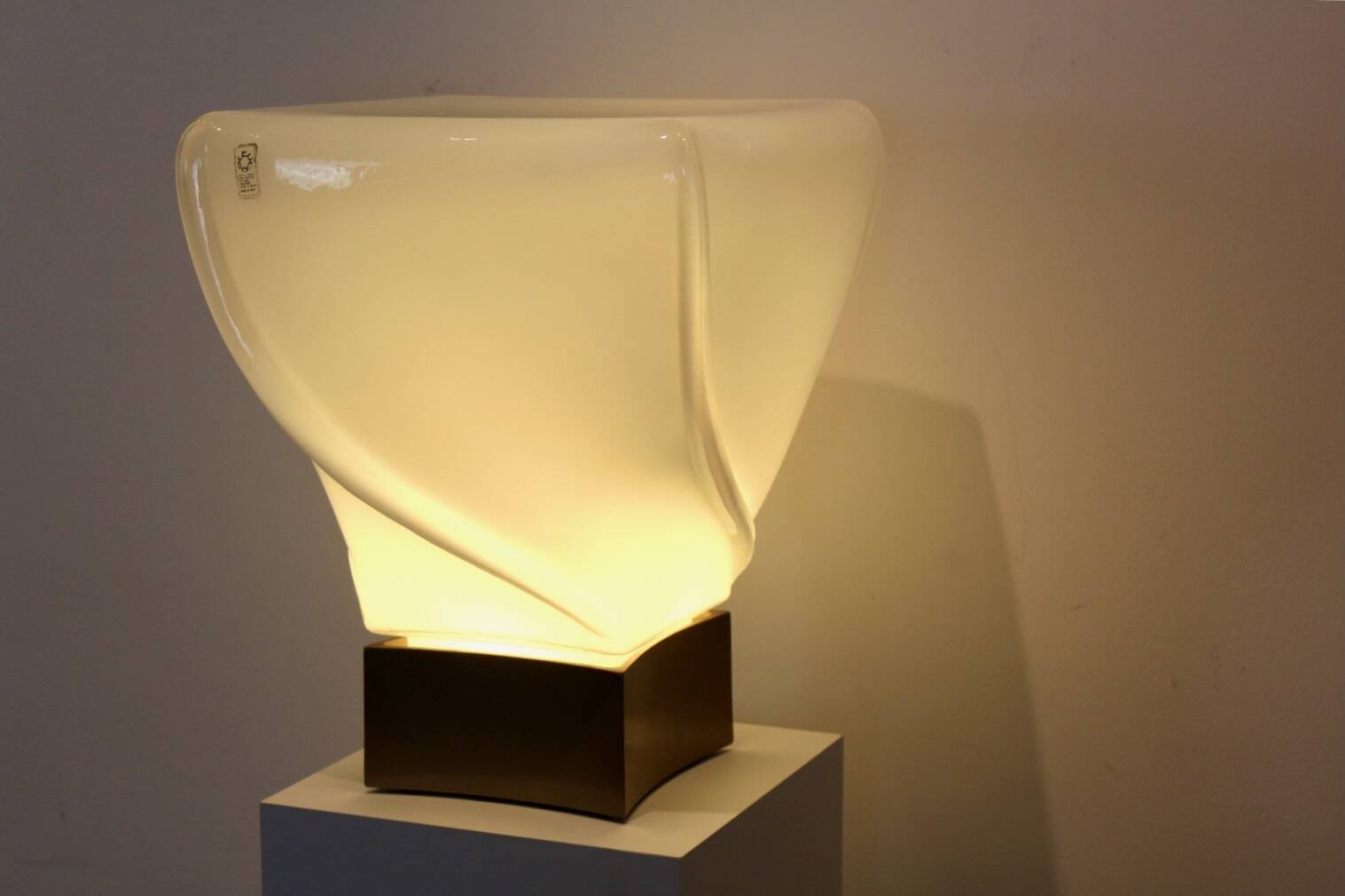 Leucos table lamp, handmade, limited edition in white opalescent glass