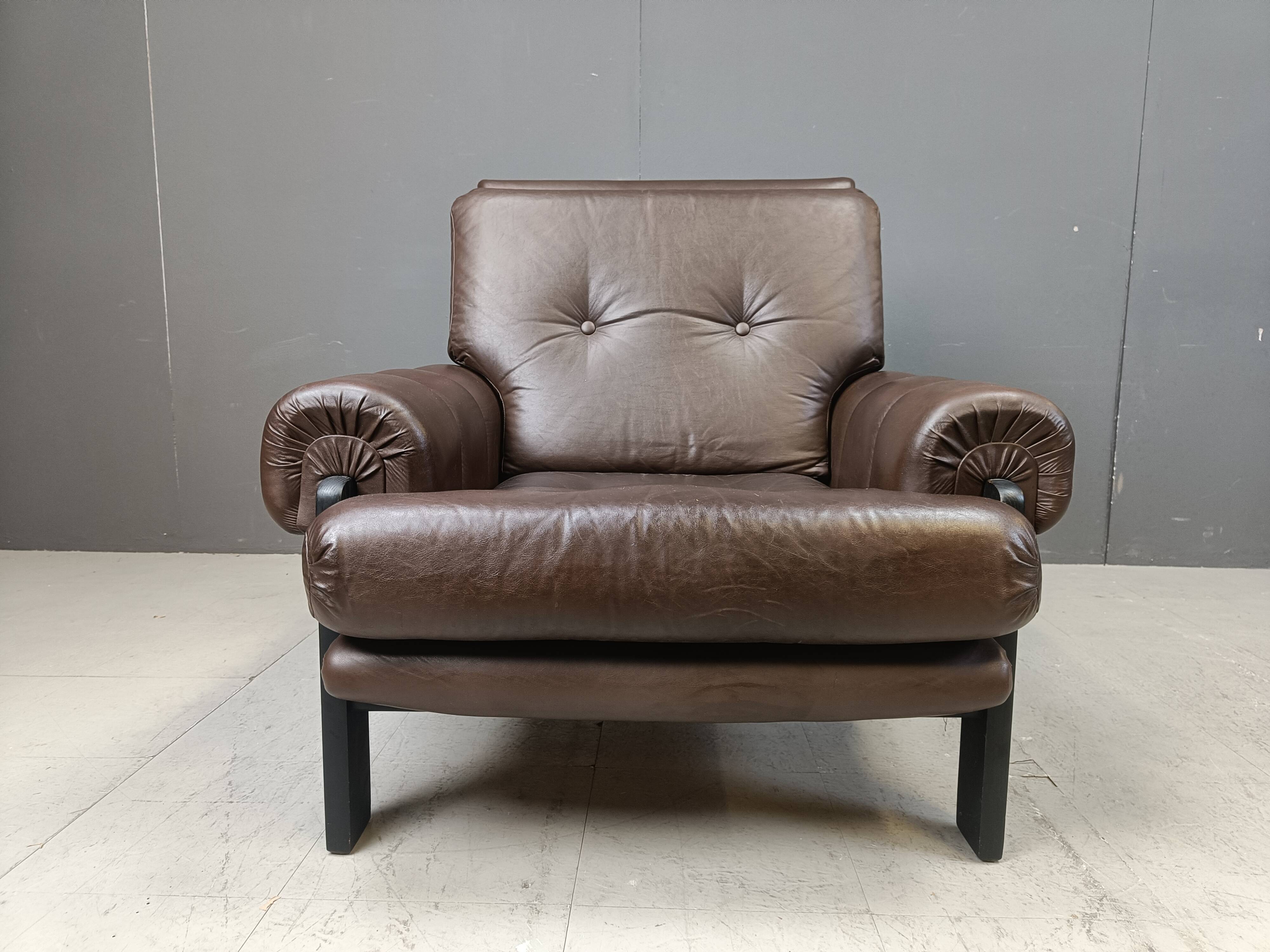 Pair of leather armchairs made in Denmark, 1960s