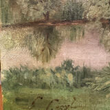 Antique painting, landscape with pond, signed and dated 1895