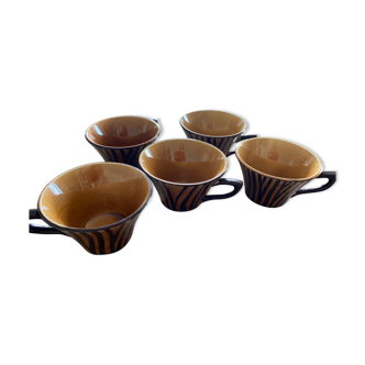 Set of 5 cups Sarreguemines model Domino year 60