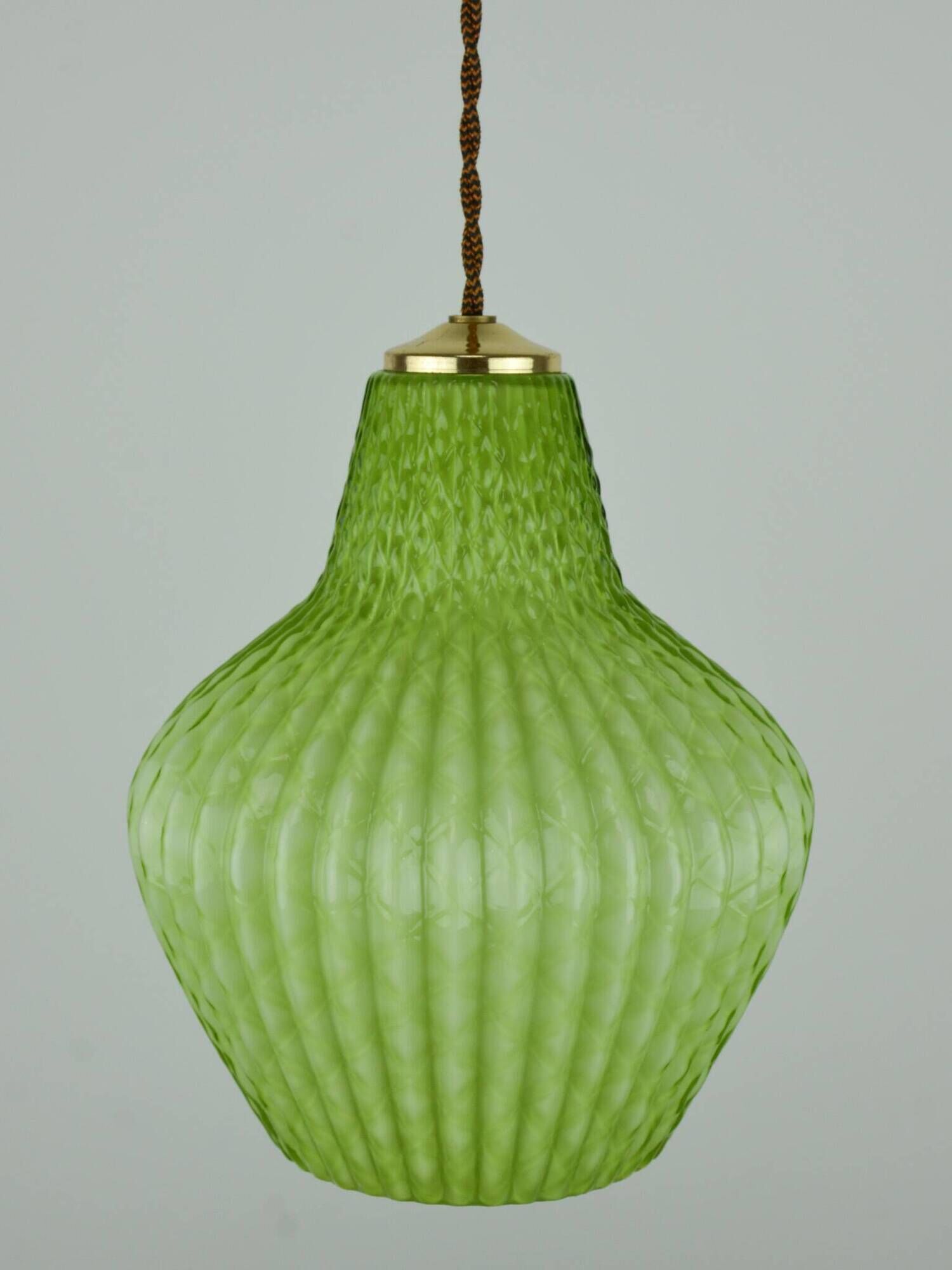 Old Rewired Green Textured Glass Pendant