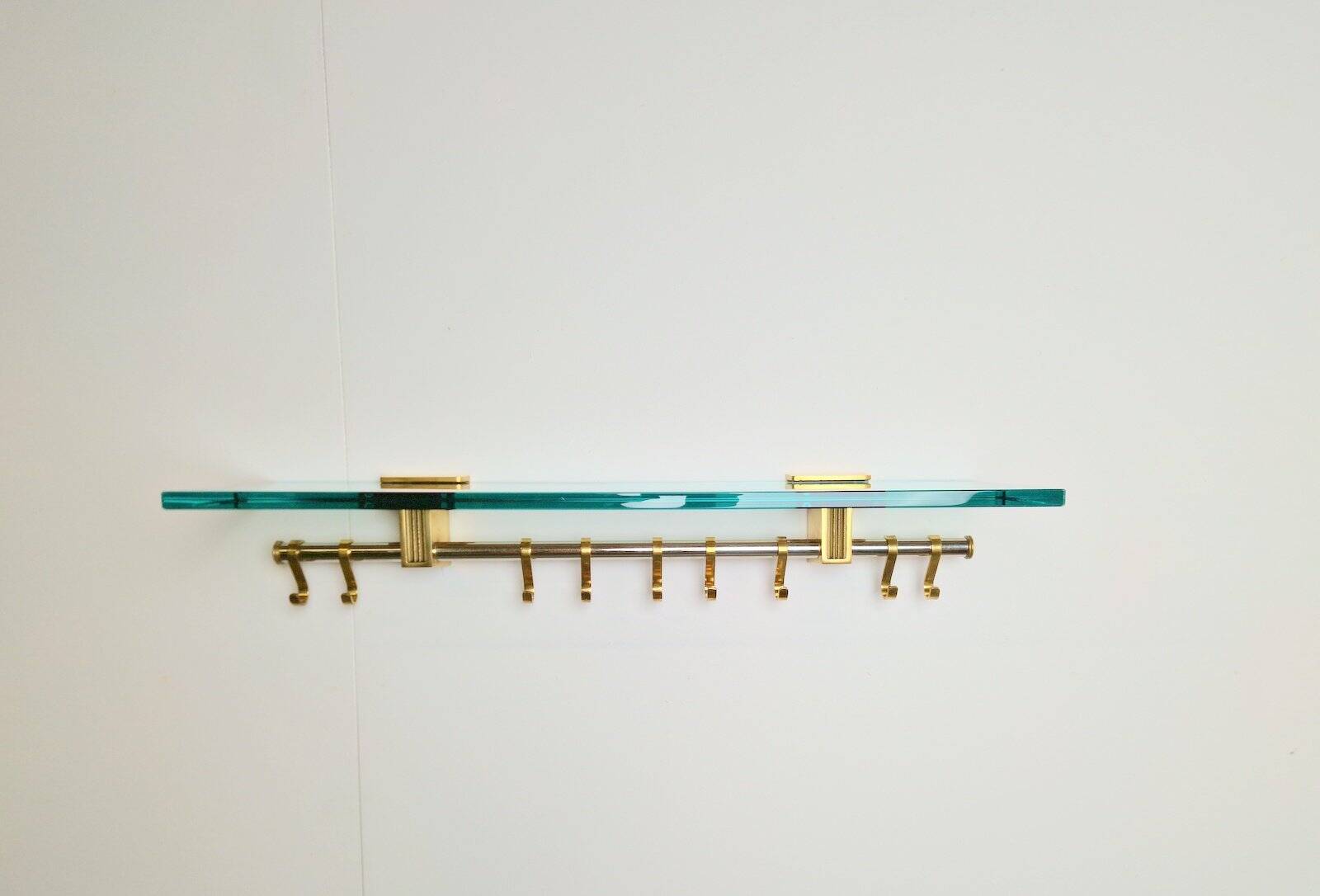 Brass and Glass R14G Wall-Mounted Coat Rack from Peter Ghyczy, 1980s