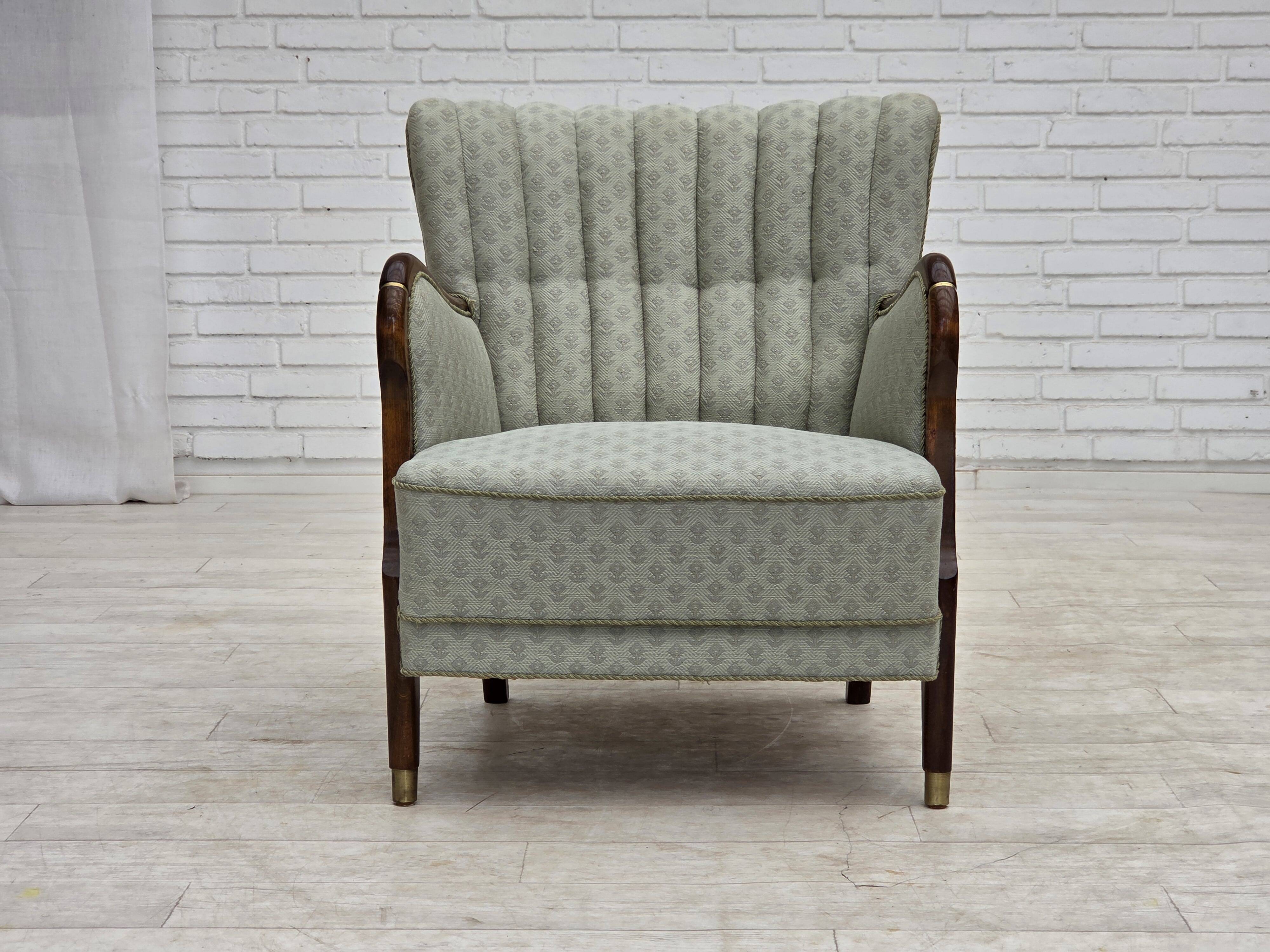 1960s, Danish armchair, light blue furniture fabric, beech wood.