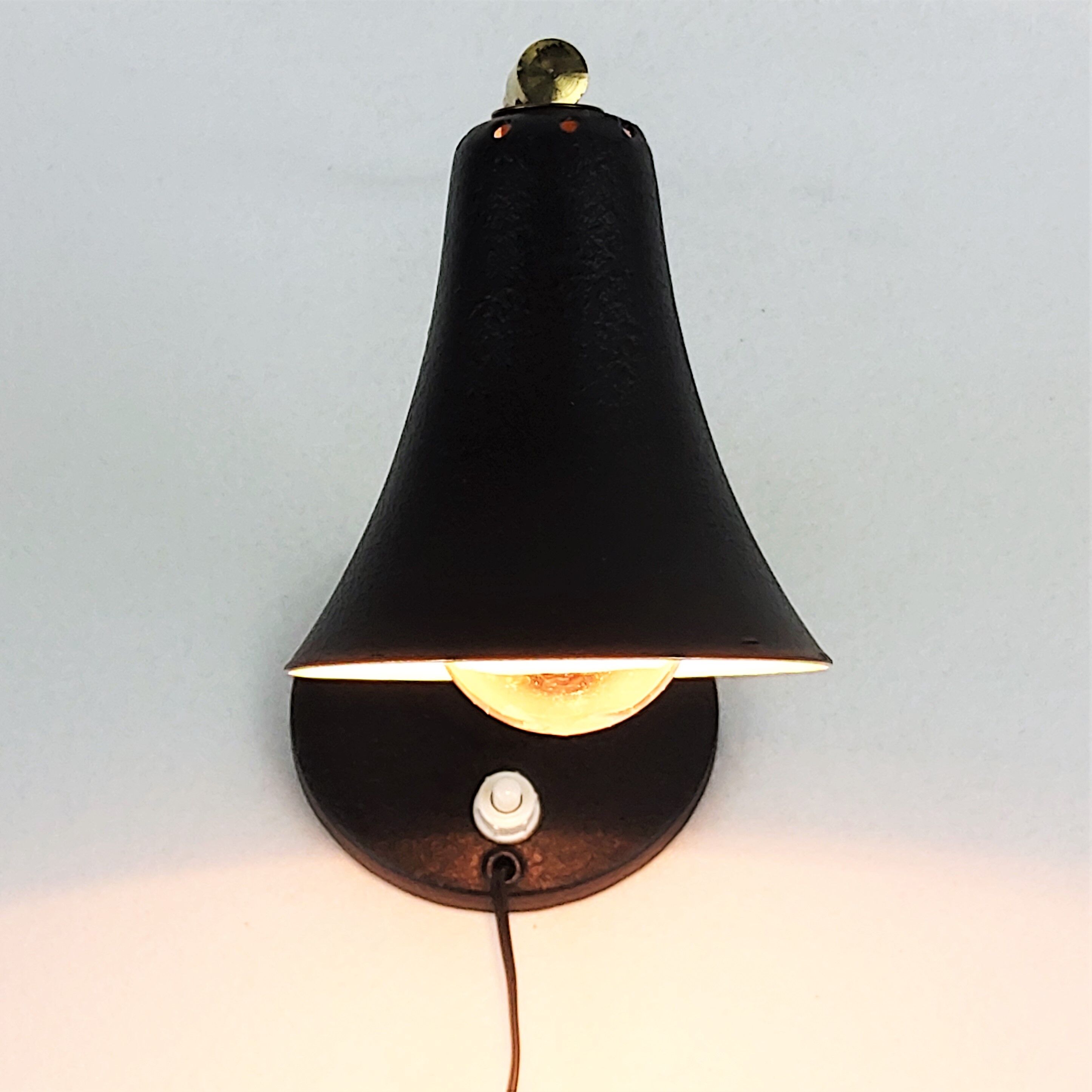 Lamp applies black metal and brass pot 1950