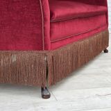 1960s, Danish 2-seater sofa, red furniture velour, ash wood legs.