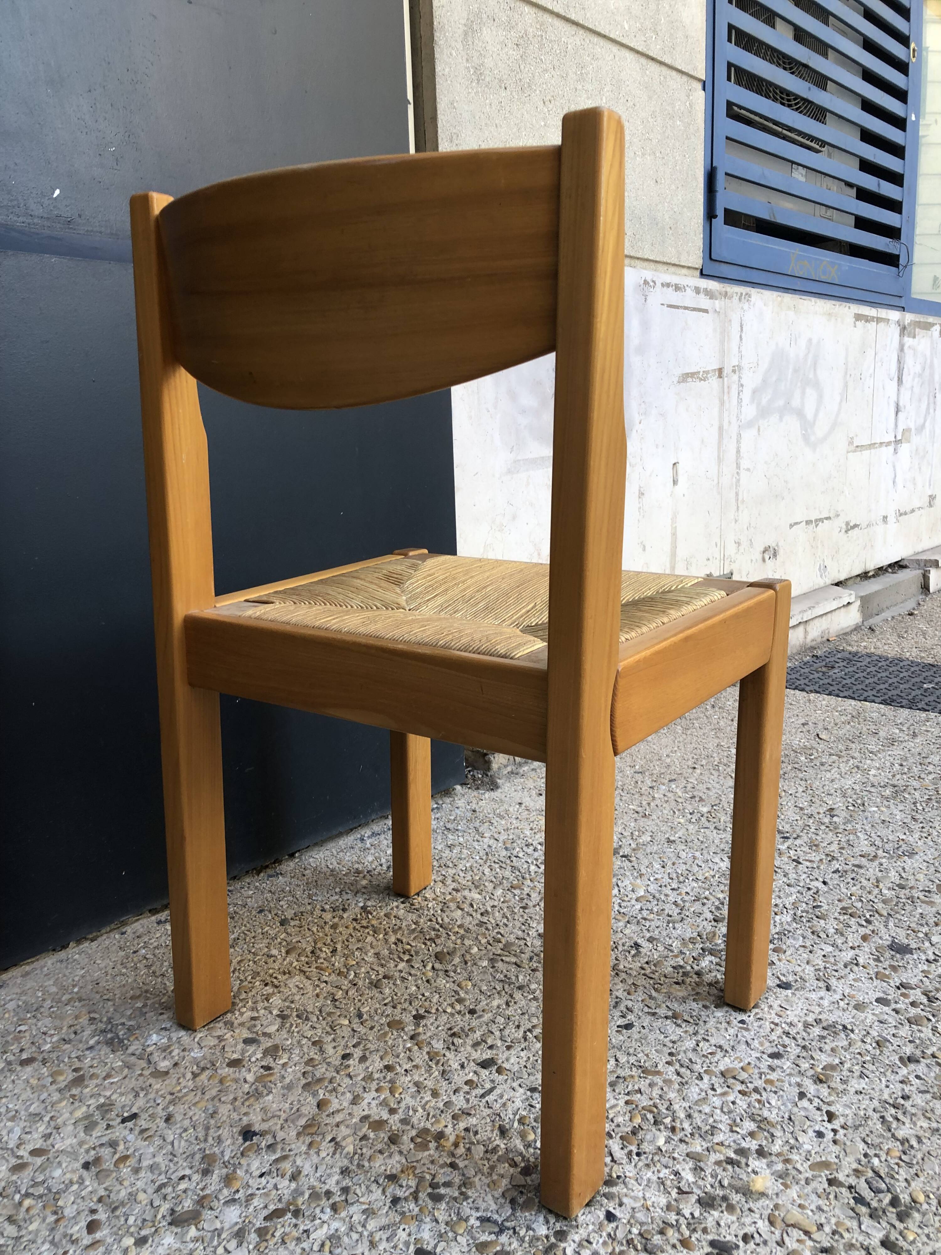 6 wooden and straw chairs from the 70s