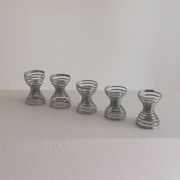 Set of 5 vintage postmodern egg cups with spiral decoration in Memphis style.