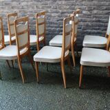 series of 8 vintage skai and wood chairs