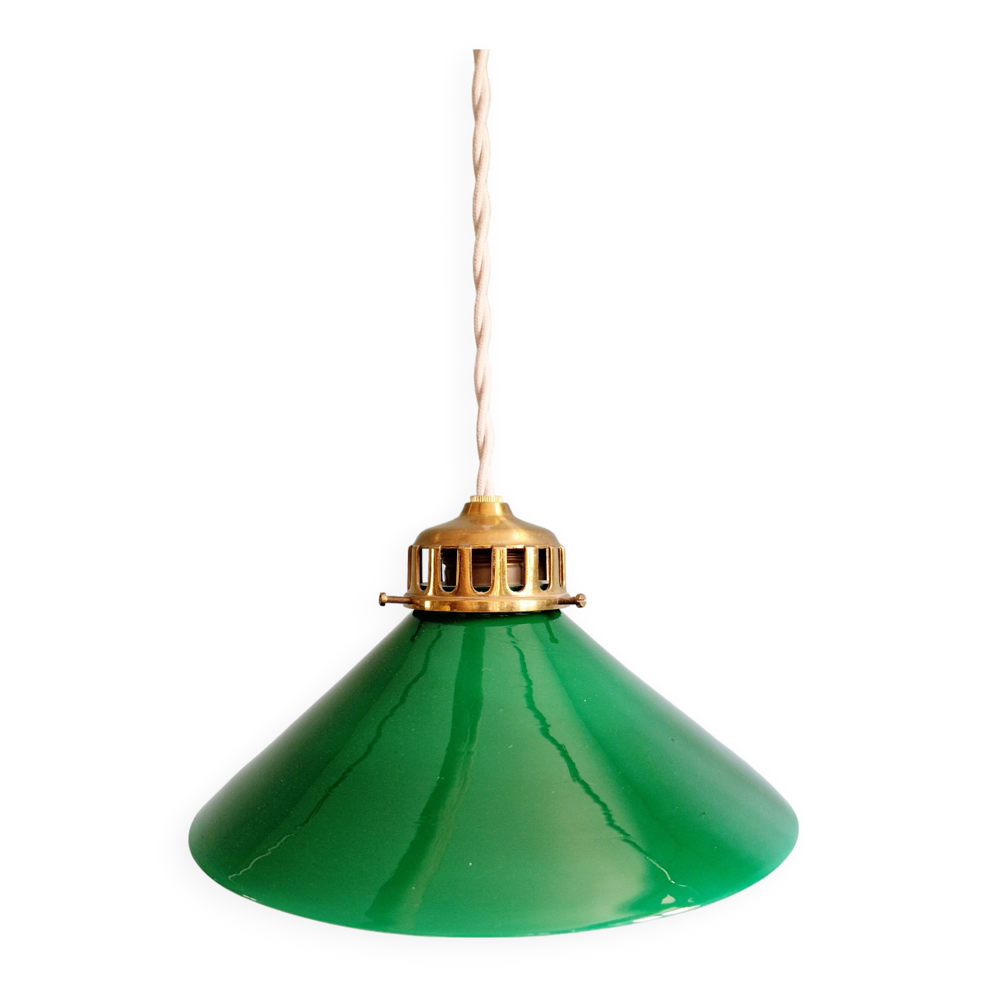 Art Deco pendant light in conical green opaline, 1920s-30s