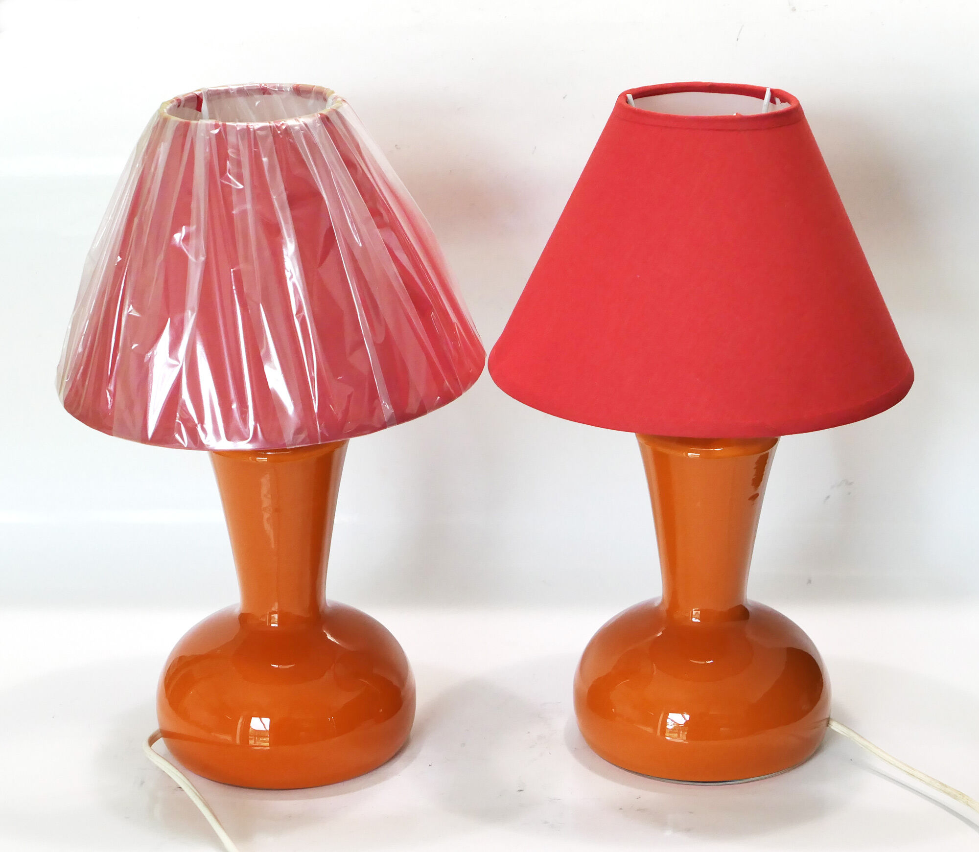 Paire de lampes de table verre orange 1960's