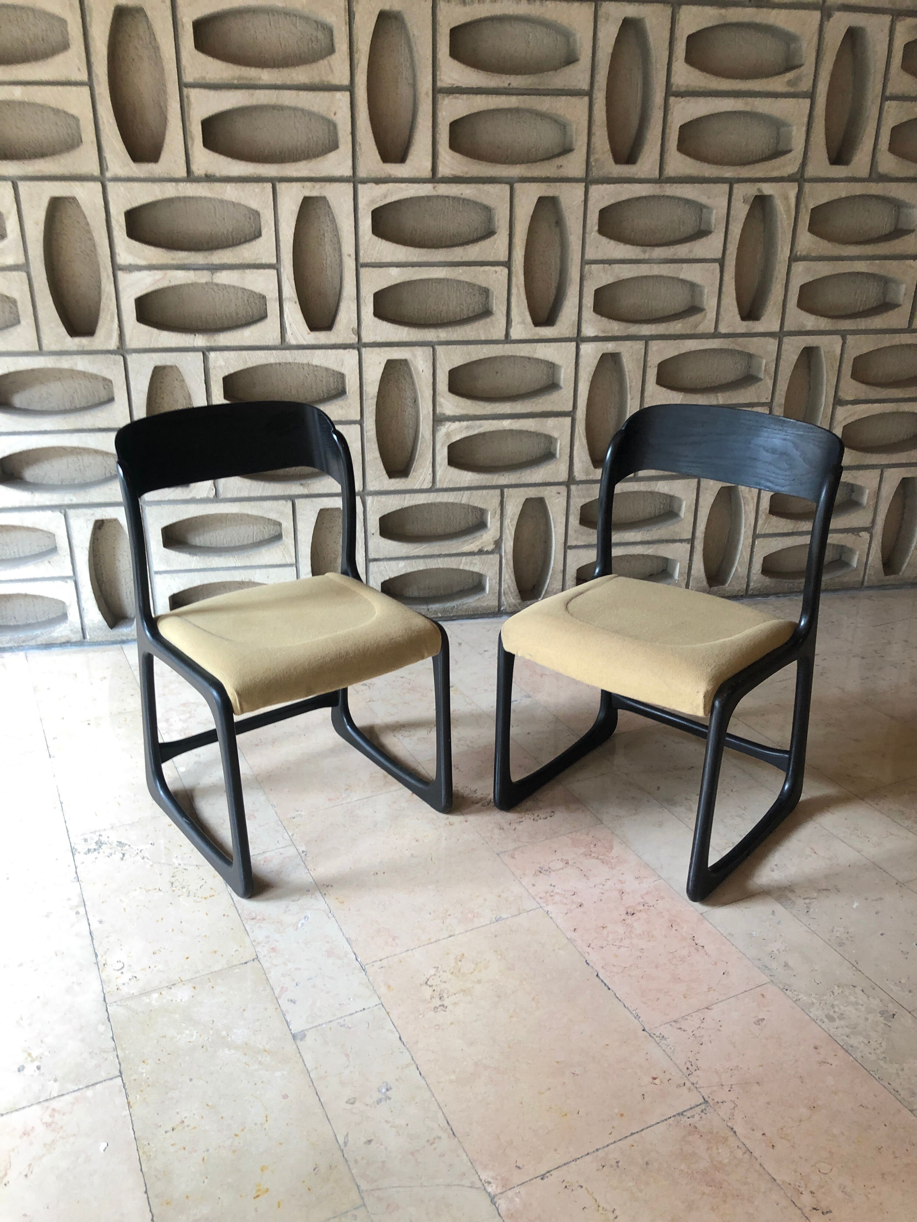 Pair of Baumann sleigh chairs with original seats