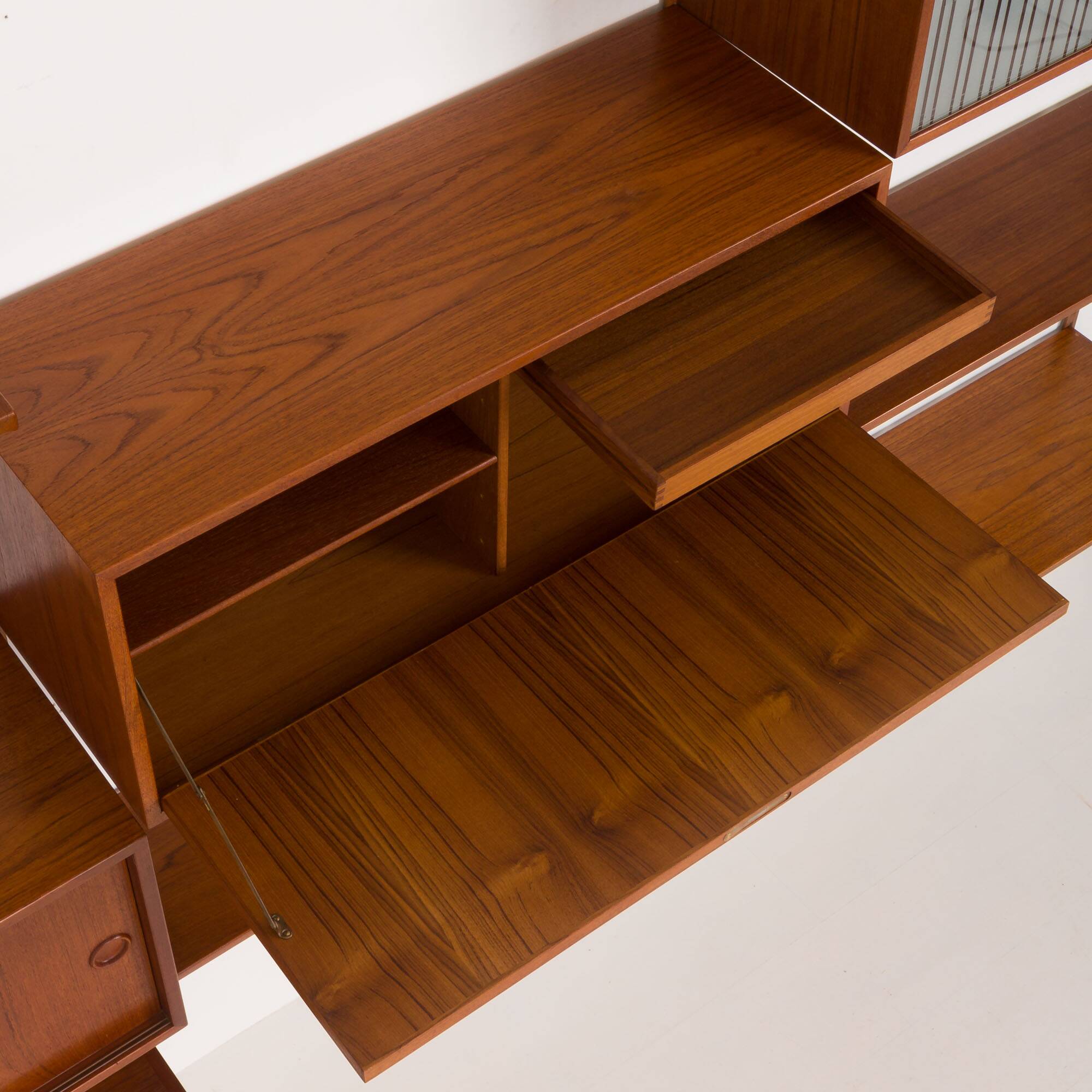 Three-compartment teak wall cabinet by Kai Kristiansen for FM Mobler, Denmark, 1960s