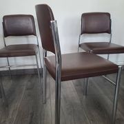 Set of 4 brown leatherette armchair chairs from the 1970s
