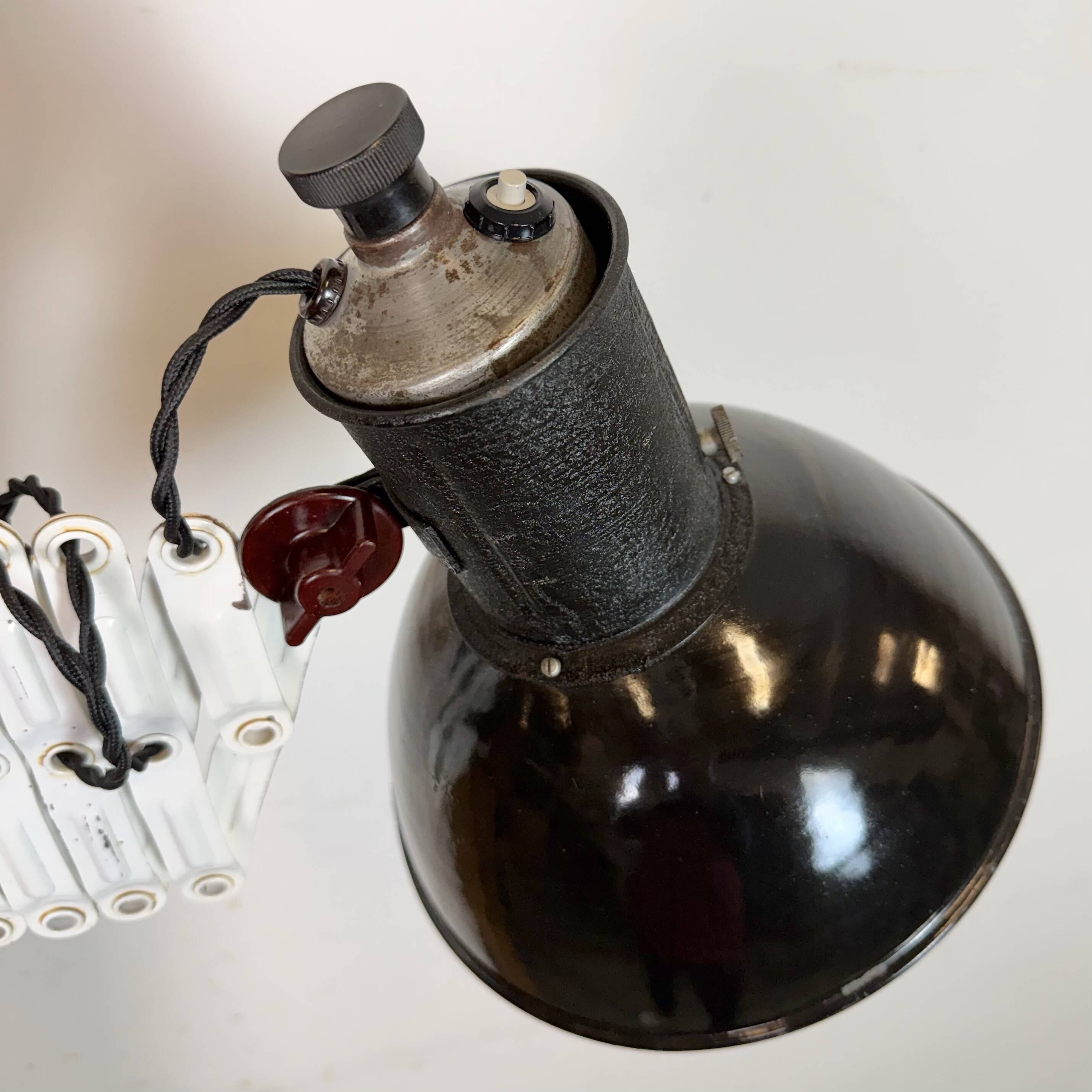 Industrial Black Enamel Scissor Wall Lamp, 1950s