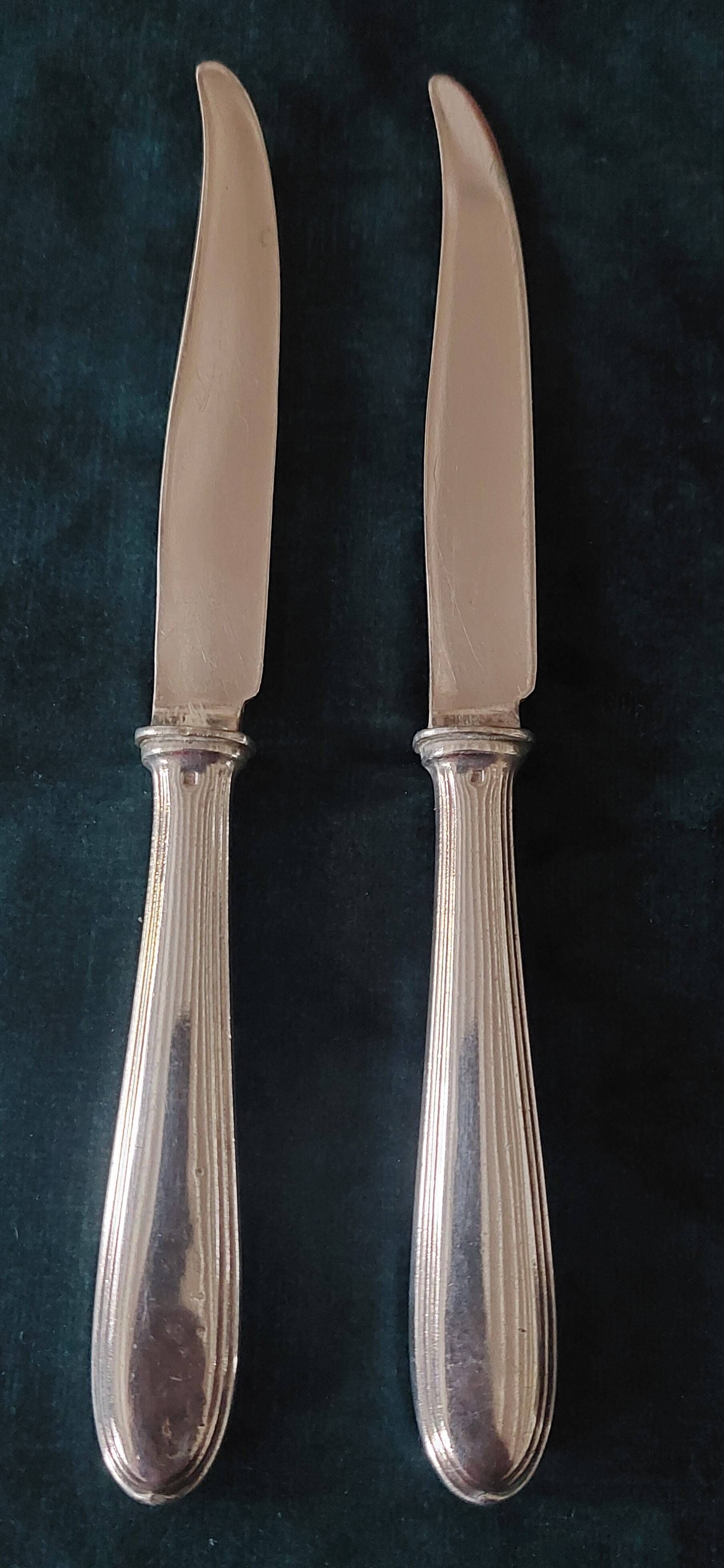 Silver-plated dessert knives, Christofle hallmark, set of two